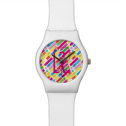 Monogram Rainbow Diagonal Lines Pattern Pop Art Watch