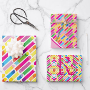 Monogram Rainbow Diagonal Lines Pattern Pop Art Wrapping Paper Sheets