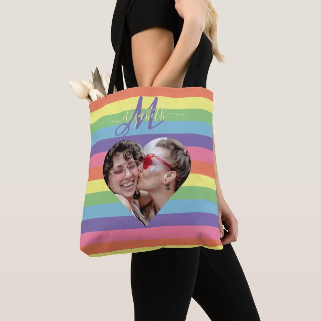 Monogram Rainbow Flag Colorful  Tote Bag (Close Up)