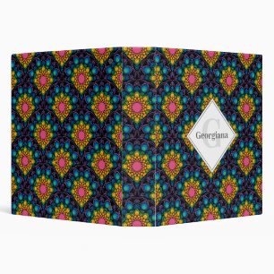 Monogram Rainbow Floral Fountain Art Deco Scallops 3 Ring Binder