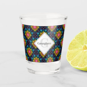 Monogram Rainbow Floral Fountain Art Deco Scallops Shot Glass