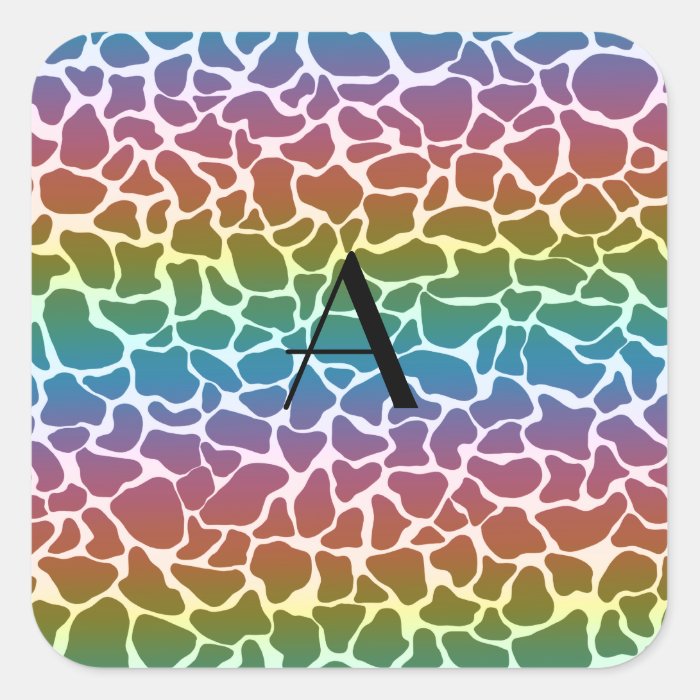 Monogram rainbow giraffe print square stickers
