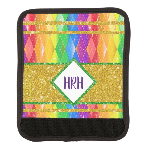 Monogram Rainbow Glitter Gay Pride Argyle Diamond Luggage Handle Wrap