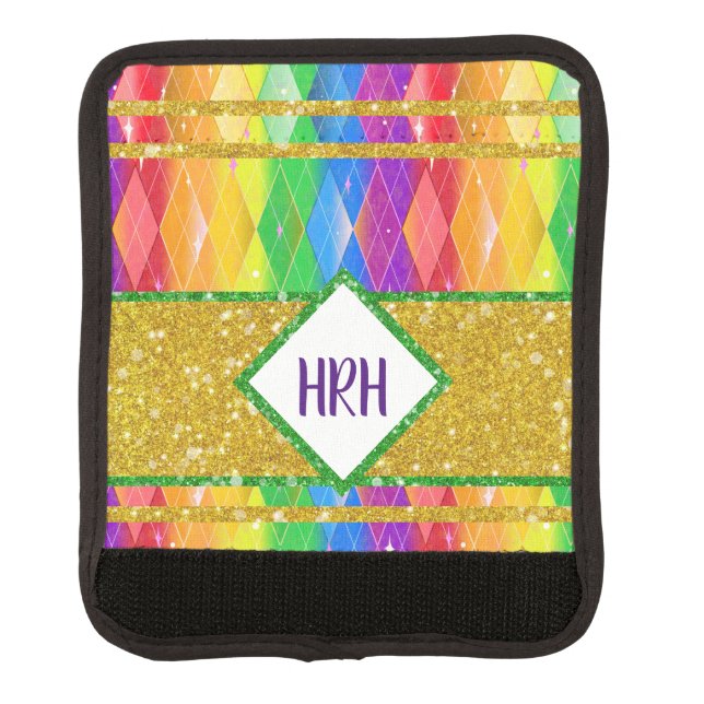 Monogram Rainbow Glitter Gay Pride Argyle Diamond Luggage Handle Wrap (Front)