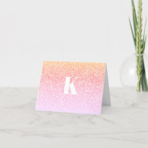 Monogram Rainbow Glitter Glam Baby Shower Ombre Letterpress Thank You Card
