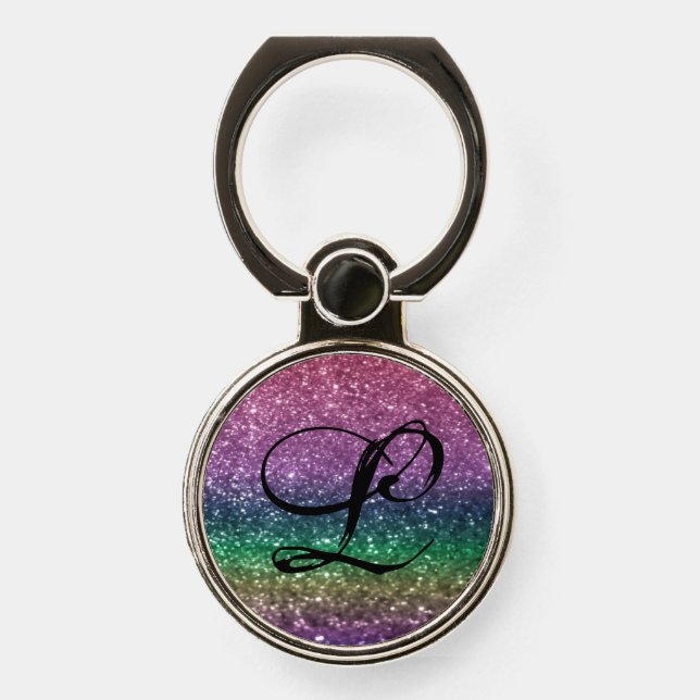 Monogram Rainbow Glitter Phone Ring Stand (Front)