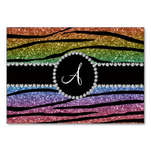 Monogram rainbow glitter zebra stripes circle table number