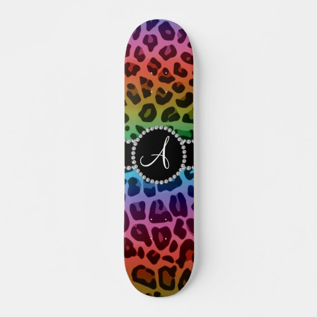 Monogram rainbow leopard print circle skateboard deck (Front)