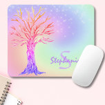 Monogram Rainbow Mouse Pad<br><div class="desc">This pretty mouse pad is decorated with a tree and a rainbow-colored background with sparkling stars.
You can customize it with a name and monogram.
Original Mosaic Tree © Michele Davies.</div>