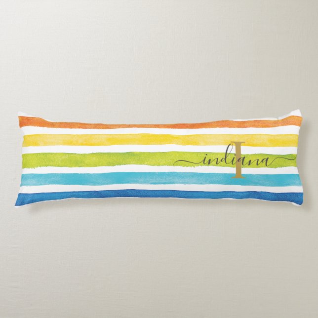 Monogram Rainbow Name Initial Script Custom Body Pillow (Front)
