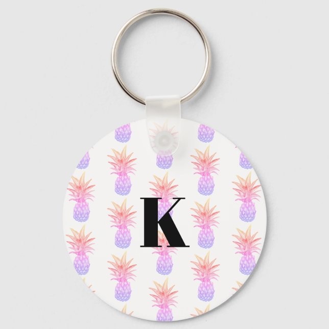 Monogram Rainbow Pineapple Tropical Pattern  Keychain (Front)