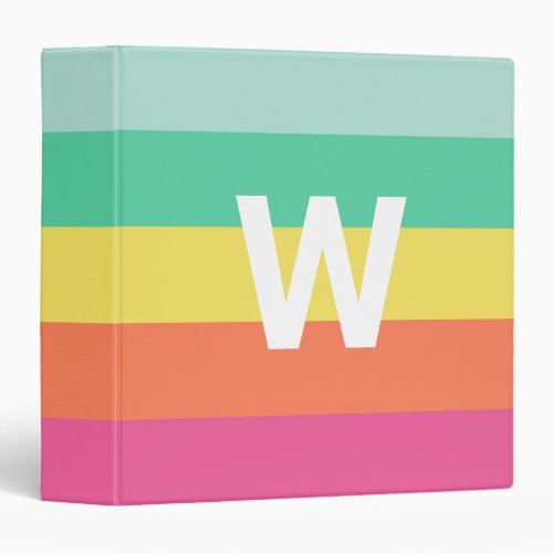 Monogram Rainbow Sherbet Color Block Personalized 3 Ring Binder