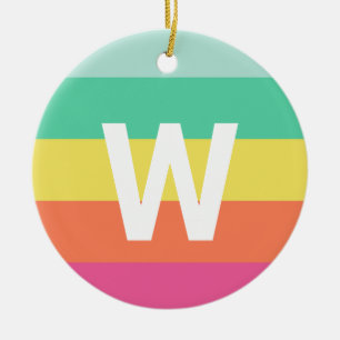 Monogram Rainbow Sherbet Color Block Personalized Ceramic Ornament