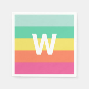 Monogram Rainbow Sherbet Color Block Personalized Napkins