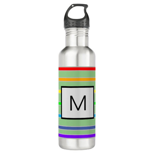 Monogram Rainbow Stripes Stainless Steel Water Bottle (Front)