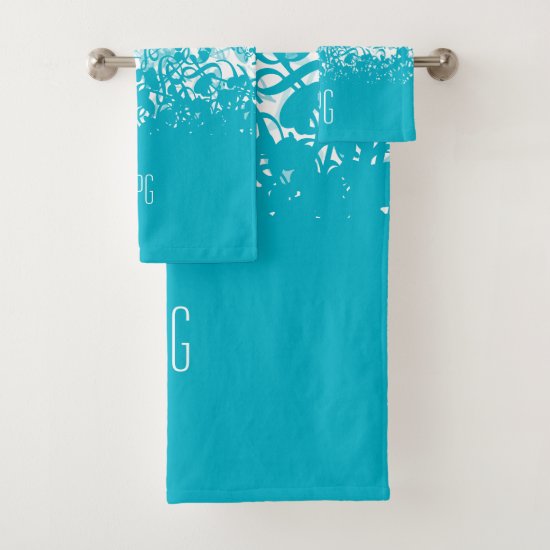 Monogram Raining Music Notes Aqua Bath Towel Set