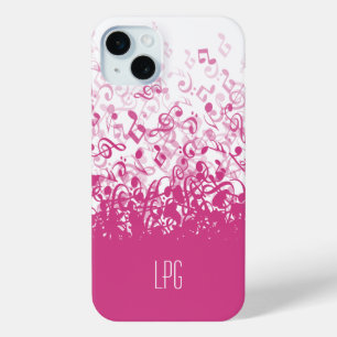 Monogram Raining Music Notes Fuchsia Pink iPhone 15 Plus Case
