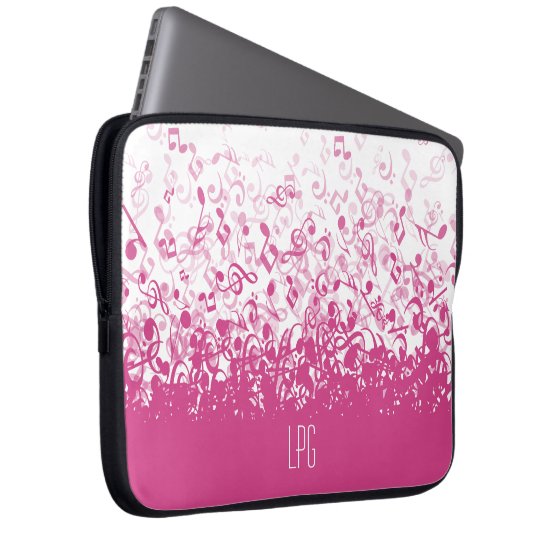 Monogram Raining Music Notes Fuchsia Pink Laptop Sleeve