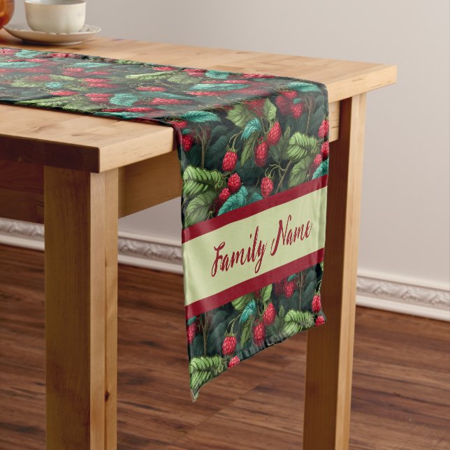 Monogram Raspberry Pattern Short Table Runner (In Situ)