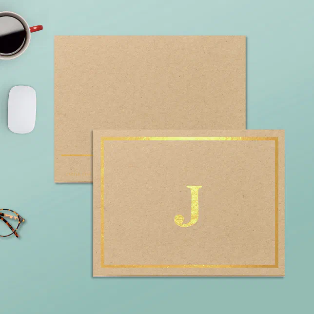 Monogram Raul Gold Monogram Real Gold Foil Note Cards on Kraft Paper | Zazzle