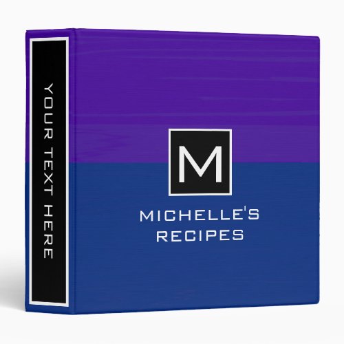 Monogram Recipe Modern Dark Blue Dark Purple Binder