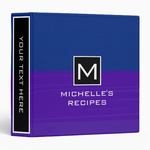 Monogram Recipe Modern Dark Purple Dark Blue 3 Ring Binder