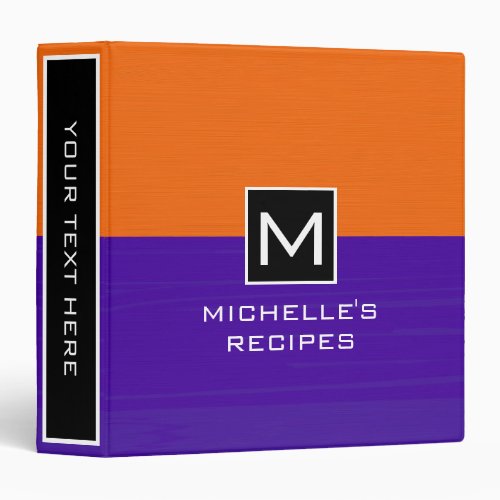 Monogram Recipe Modern Dark Purple Orange Binder