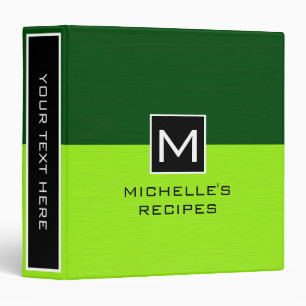 Monogram Recipe Modern Lime Green 3 Ring Binder