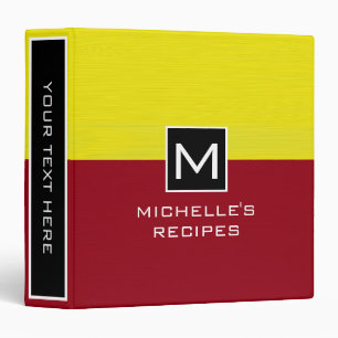 Monogram Recipe Modern Maroon Yellow Binder