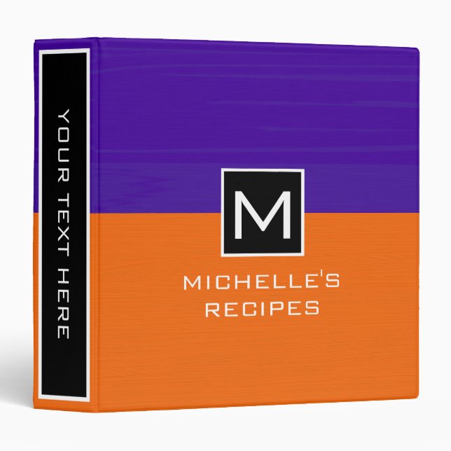 Monogram Recipe Modern Orange Dark Purple Binder (Front/Spine)