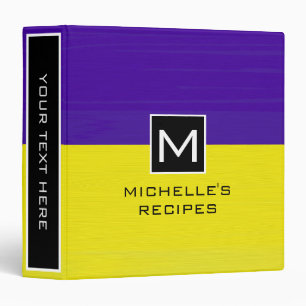 Monogram Recipe Modern Yellow Dark Purple 3 Ring Binder