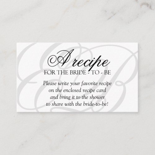 Monogram Recipe Request Bridal Shower Enclosure Card