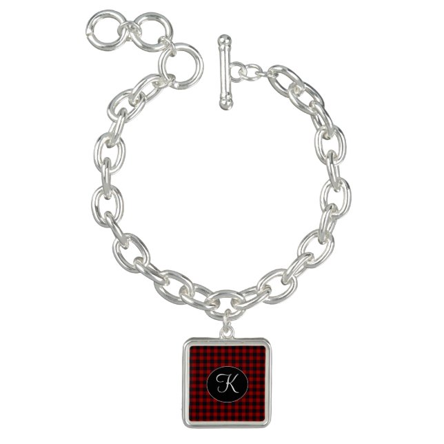 Monogram Red and Black Buffalo Plaid Charm Bracelet (Product)
