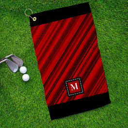 Monogram Red and Black Diagonal Stripes Custom Golf Towel