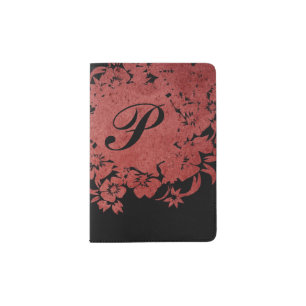Monogram Red and Black Flowers Passport Holder