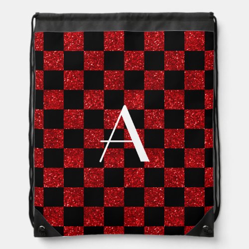 Monogram red and black glitter checkered drawstring bag