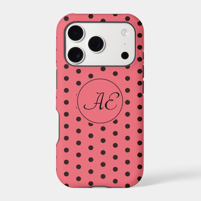 Monogram Red and Black Polka Dots Pattern Case-Mate iPhone Case (Back)