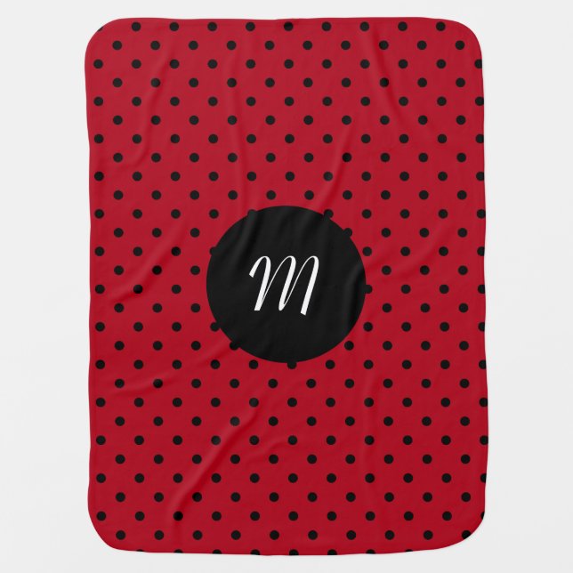 Monogram Red and Black Polka Dots Receiving Blanket (Front)