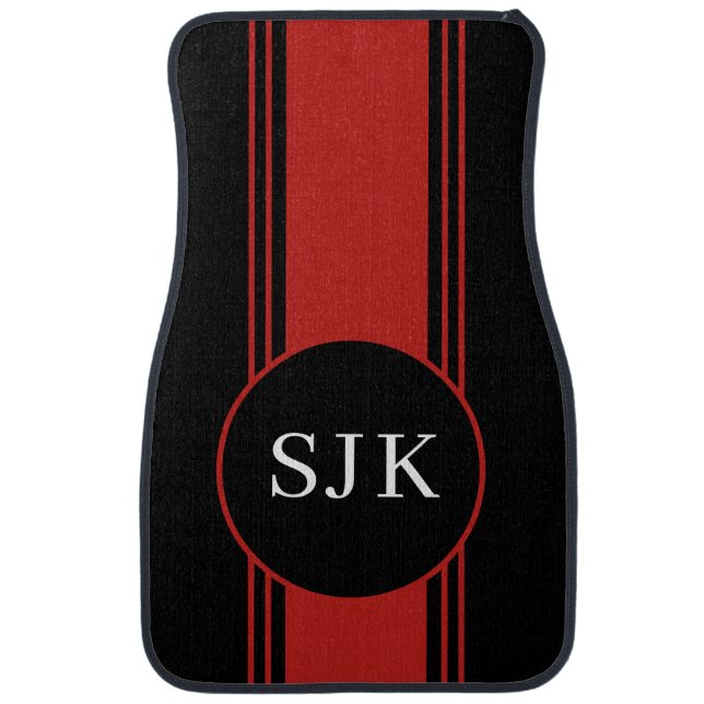 Monogram Red and Black Stripe Custom Car Floor Mat (Front)