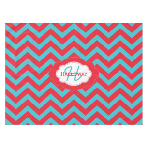 Monogram Red and Blue Chevron Christmas Tablecloth