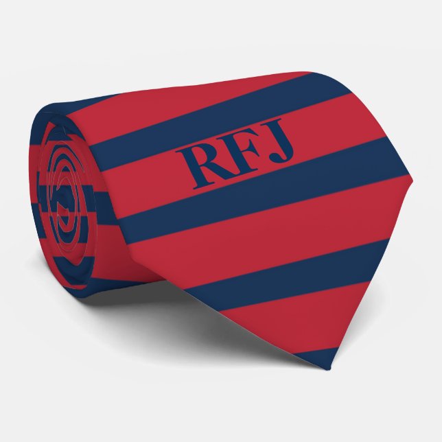 Monogram Red and Blue Neck Tie (Rolled)