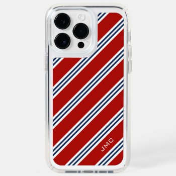 Monogram Red And Blue Stripes Speck Iphone 14 Pro Max Case by heartlockedcases at Zazzle