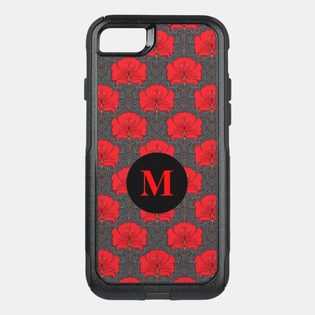 Monogram Red and Gray Poppies Otterbox iPhone Case (Back)