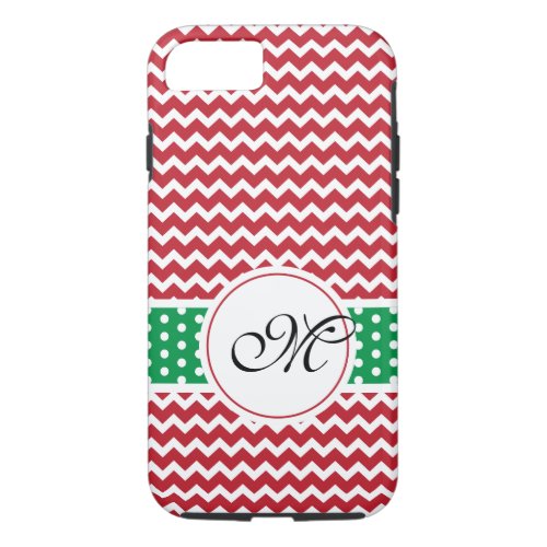 Monogram Red and Green Chevron Polka Dots iPhone 87 Case