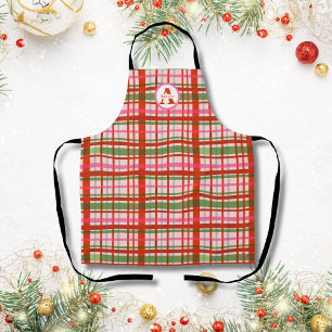 Monogram Red And Green Scottish Christmas Tartan Apron