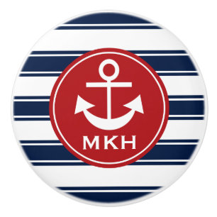 Monogram Red and Navy Anchor Ceramic Knob