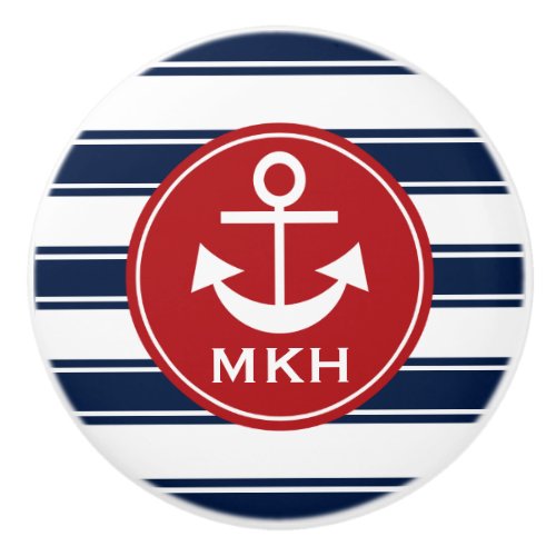 Monogram Red and Navy Anchor Ceramic Knob