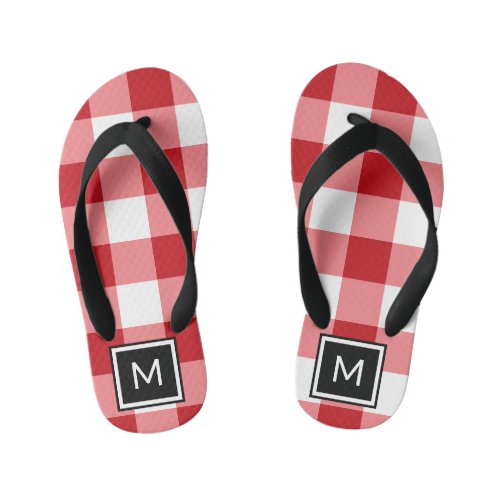 Monogram Red and White Buffalo Check Flip Flops