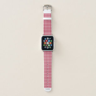 Monogram. Red and White Checker Pattern. Apple Watch Band
