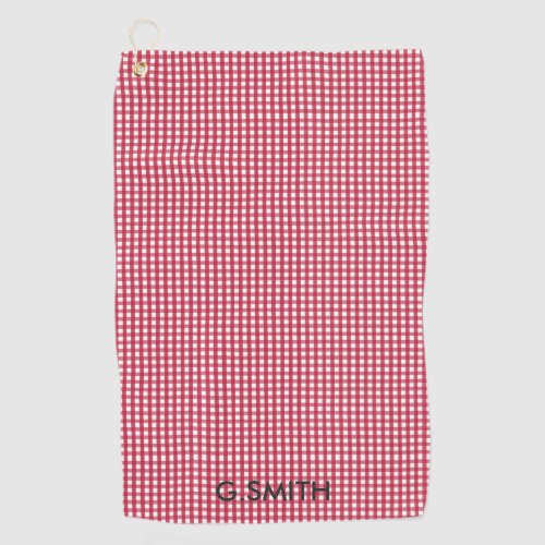 Monogram Red and White Checker Pattern Golf Towel